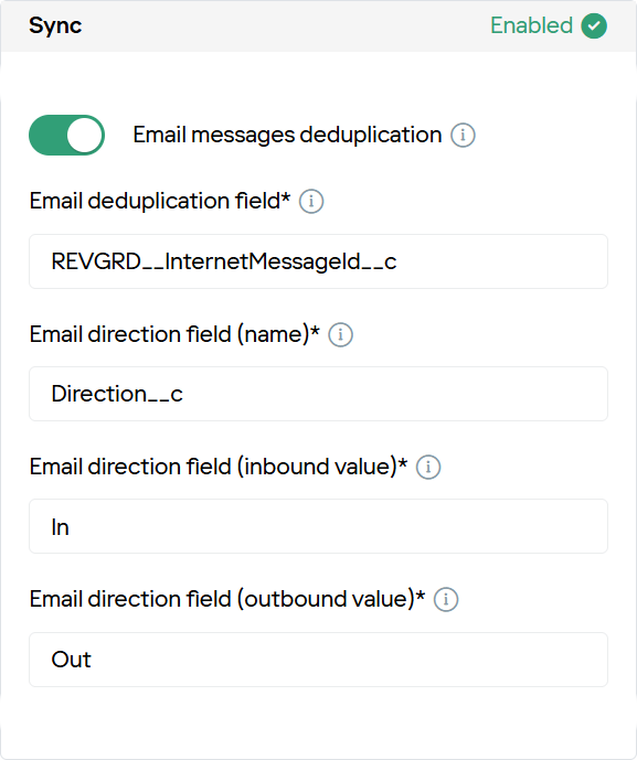 Email messages deduplication settings